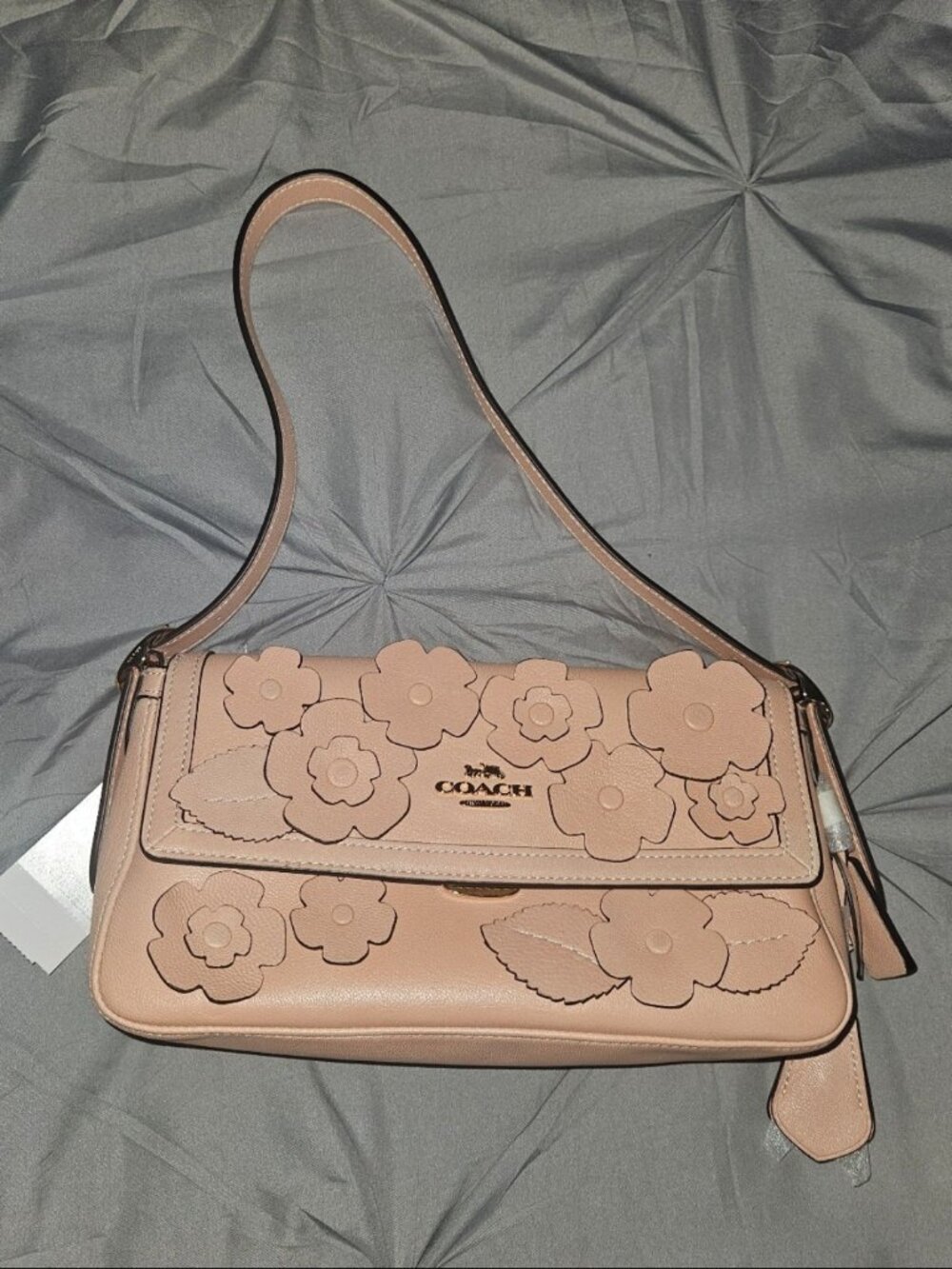 Coach pink floral applique etta flap NWT